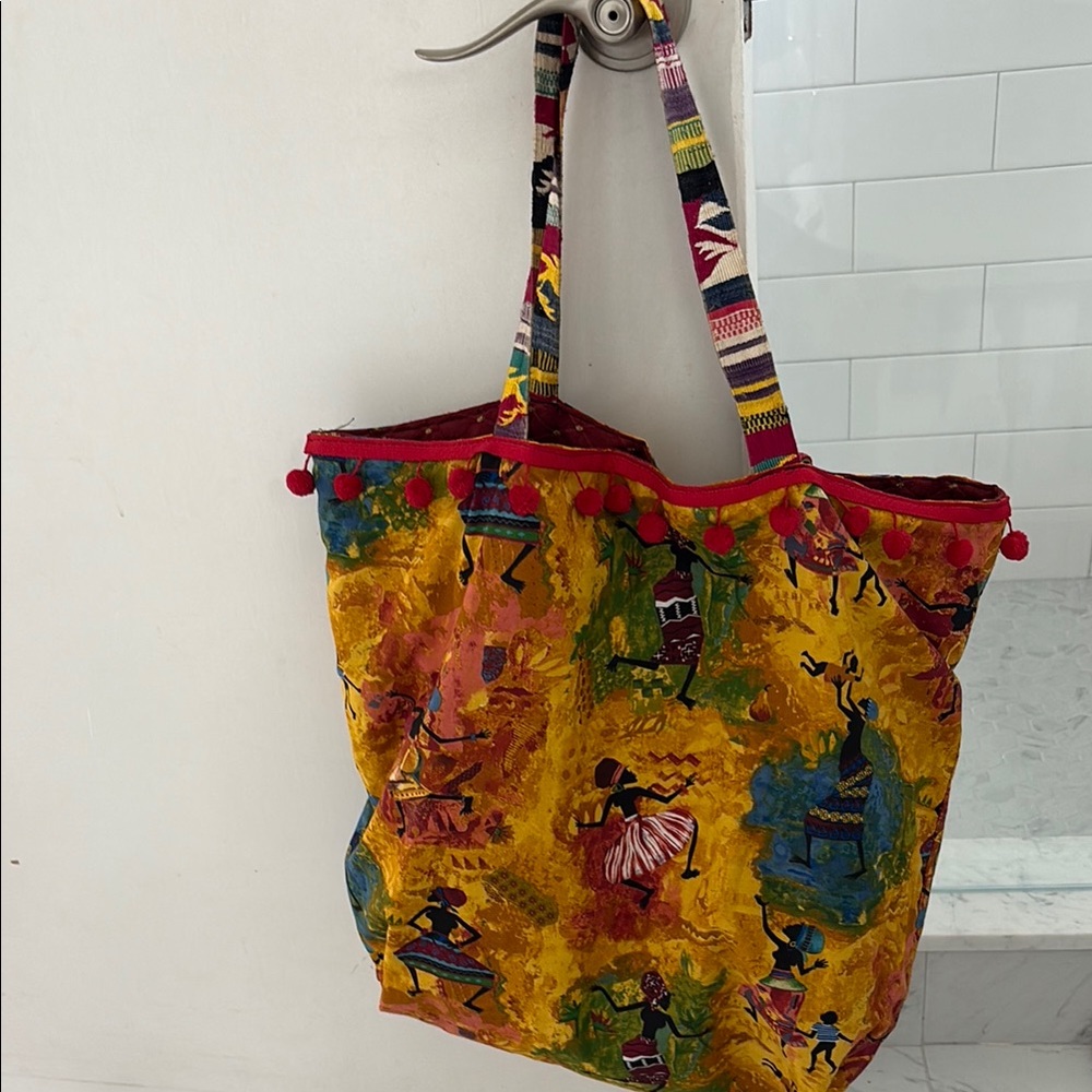 Artisan Yellow and Red handmade reversible  Tote Bag